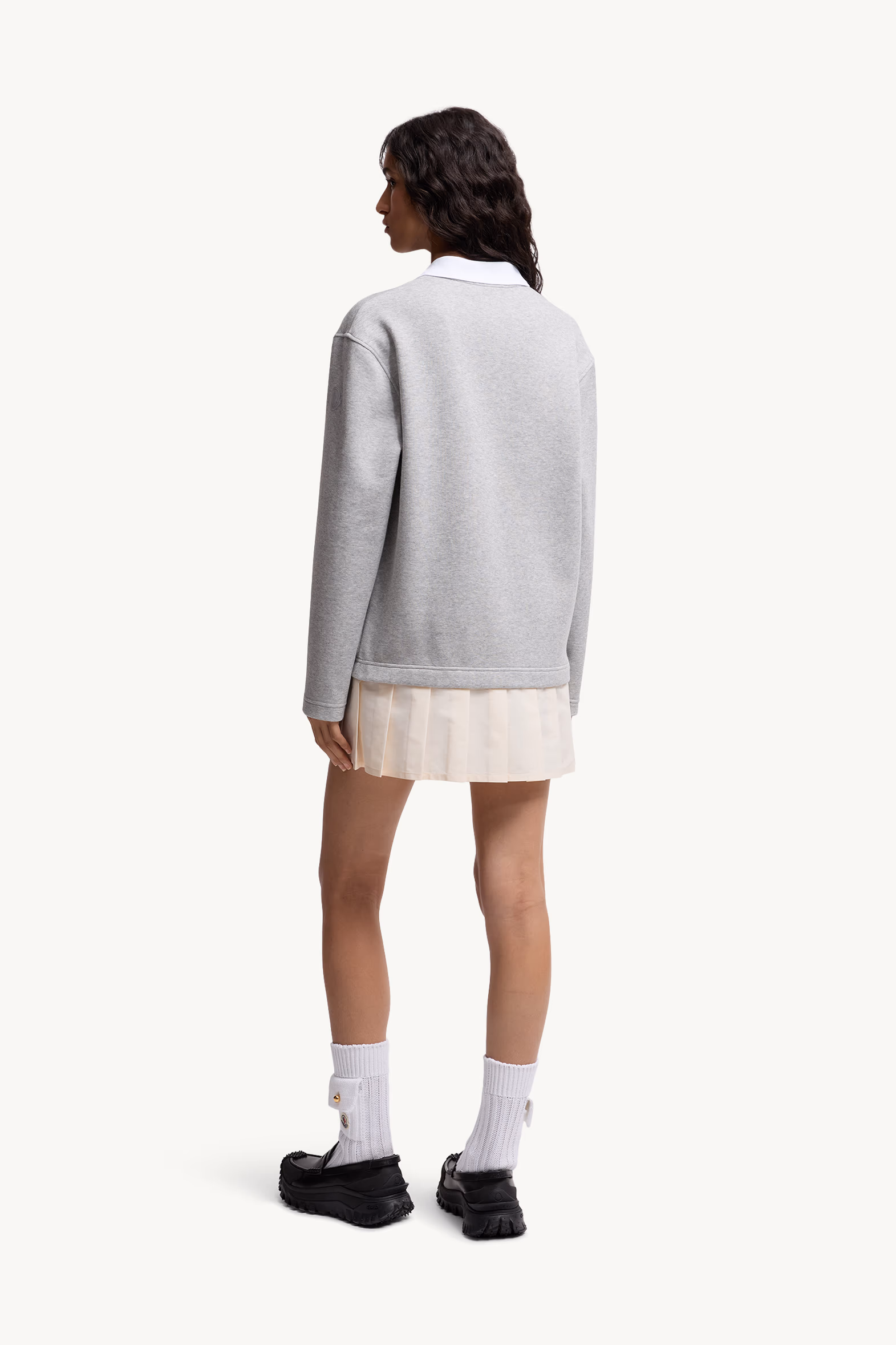 Pleated Cotton Blend Polo Dress Women Grey Moncler 5
